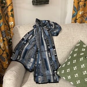 Autumn Cashmere Blue and Gray Geometric Scarf